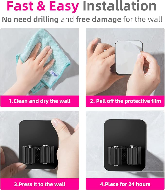4 Pack Broom Holder Wall Mount, Improved Super Anti-Slip Mop and Broom Holder - Image 7