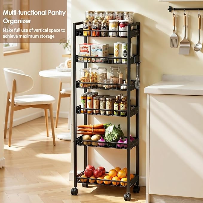 6 Tier Slim Storage Cart, Narrow Rolling Cart - Image 6