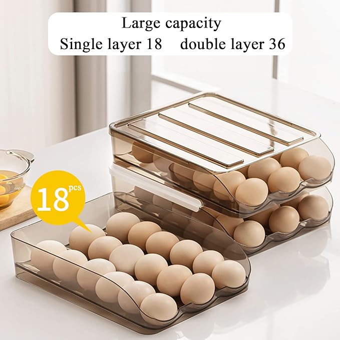Egg Holder for Refrigerator Auto Scrolling Organizer Plastic Stackable Storage - Image 5