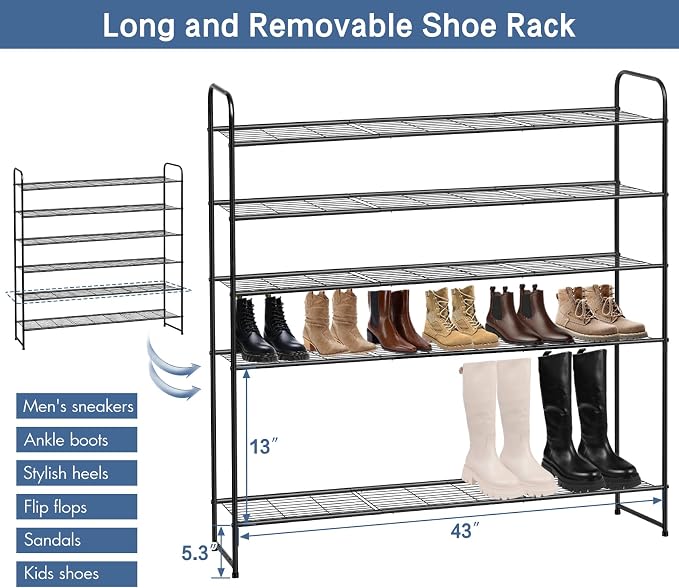 KEETDY Large Shoe Rack 6 Tier Organizer Tall Metal Shoe Organizer - Image 5