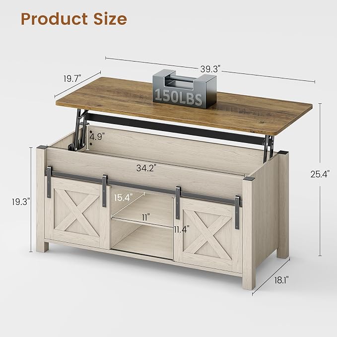 SEDETA Lift Top Coffee Table, Farmhouse Lift Tabletop Dining Table, Gas Spring - Image 2