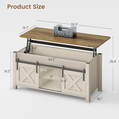 SEDETA Lift Top Coffee Table, Farmhouse Lift Tabletop Dining Table, Gas Spring - Image 2