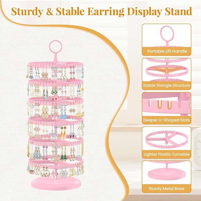 EsLuker.ly Earring Holder Organizer Rotating Stud Display Tree Rack, 6 Tier | - Image 5
