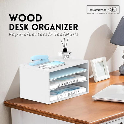 3 Tier Wood Desk Organizer, Mail Sorter and Paper Organizer - Image 2