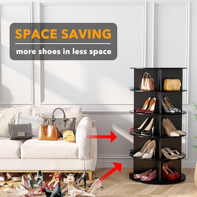 SpaceAid 5 Tier Rotating Shoe Rack Tower, Spinning Shoe Display Lazy Susan - Image 3