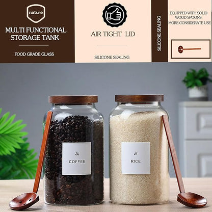 2 PCS Large Glass Jar with Airtight Wooden Lid Clear Glass Canisters with Spoon - Image 5