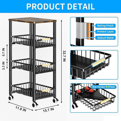 Fruit Vegetable Storage Basket for Kitchen, 4 Tier Large Pull-Out Metal Wire - Image 5