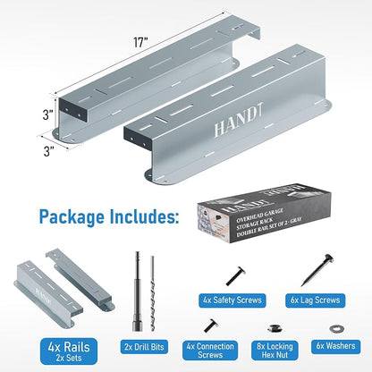 HANDT Overhead Garage Storage Rack, Connectable Heavy Duty Metal Ceiling Rails - Image 4