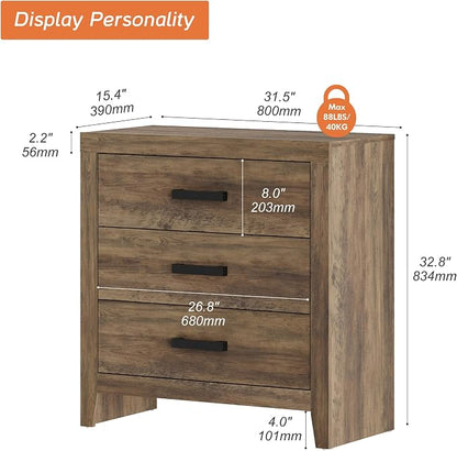 WAMPAT Farmhouse 3 Drawer Nightstand Set of 2, Large Wood Bedside Tables - Image 2