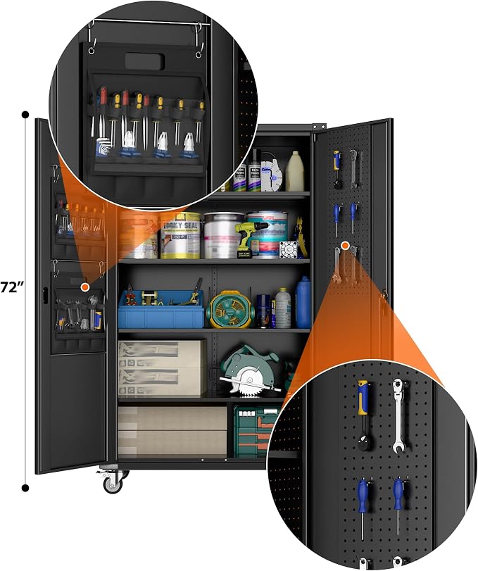 Aobabo Extra Large Cabinet on Wheels, Metal Storage Cabinet - Image 8