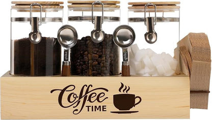 Glass Coffee Canister Set with Shelf & Spoons by EQEYBRAND