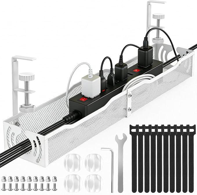 Cable Management, 25.3'' Under Desk Cable Management Tray No Drill, Metal Cable by LOVJOYSE