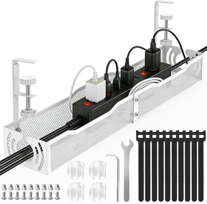 Cable Management, 25.3'' Under Desk Cable Management Tray No Drill, Metal Cable by LOVJOYSE