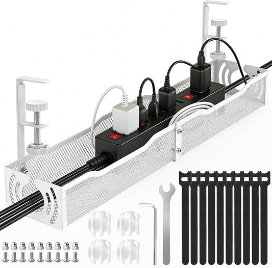 Cable Management, 25.3'' Under Desk Cable Management Tray No Drill, Metal Cable by LOVJOYSE