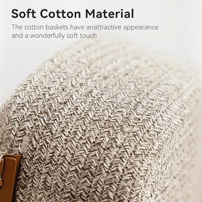 Small Cotton Woven Basket with PU Leather Handle, Baby Kids Clothes Toys Candy - Image 2