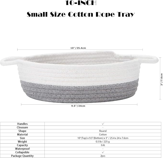 Sea Team 2-Pack Cotton Rope Baskets, 10 x 3 Inches Small Woven Storage Basket - Image 6