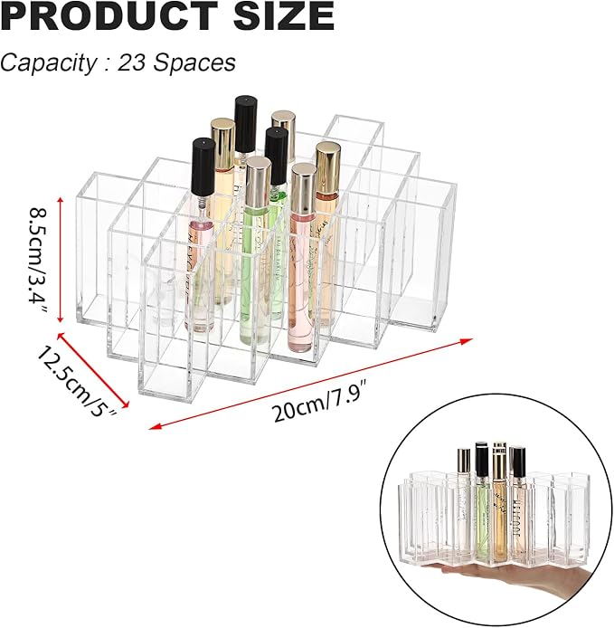 ELLDOO Rollerball Perfume Organizer, 23 Spaces Clear Acrylic Perfume Storage - Image 2