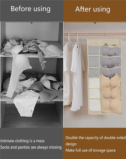 Closet Hanging Organizer with Mesh Pockets & Rotating Metal Hanger, Dual Sided - Image 7