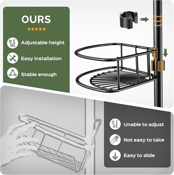 HAMITOR Corner Shower Caddy Tension Pole: 4-Tier Rust-Resistant Adjustable - Image 3