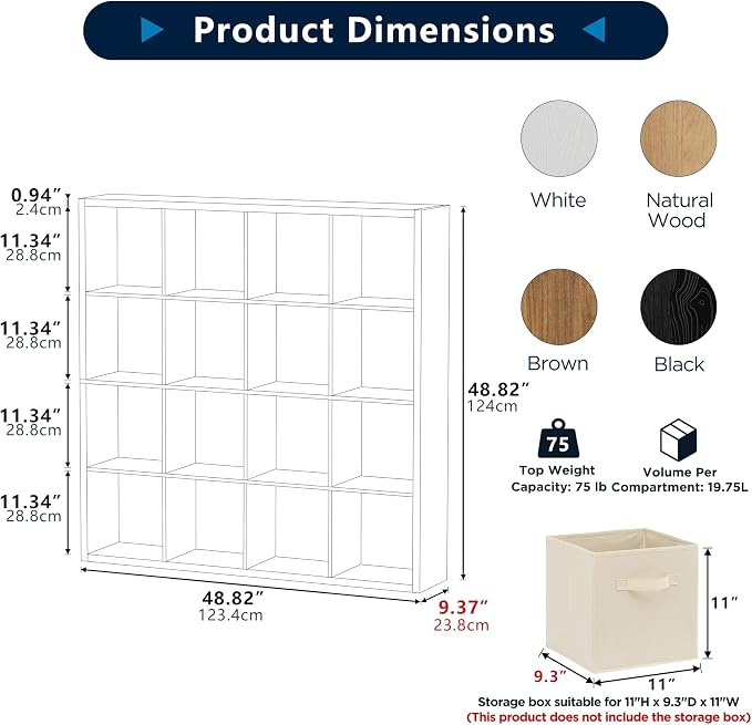 16-Cube Storage Organizer Bookcase, Thick Frame Wood Grain Storage Shelf - Image 2