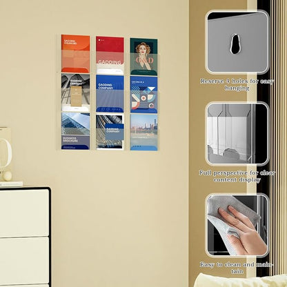 Acrylic Brochure Pamphlet Holder, 9 Magazine Holders, Trifold Flyer Rack - Image 3