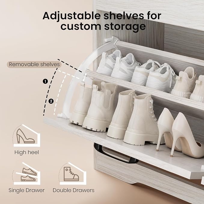 39" Shoe Storage Bench with Seat Cushion, Ash White | 8-Pair Shoe Capacity - Image 4