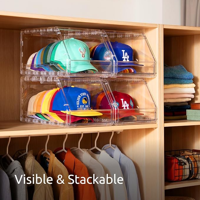 Ozueccr 2 Pack Hat Organizer for Baseball Caps – Stackable Clear Display Box - Image 2