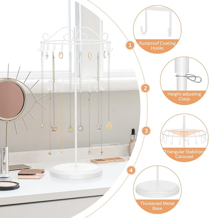iDavosic.ly 2 Tier Rotating Necklace Holder Organizer - Image 3
