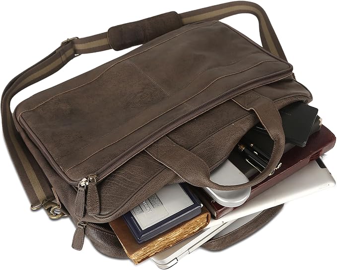 Leather briefcase 18 Inch Laptop Messenger Bags - Image 3