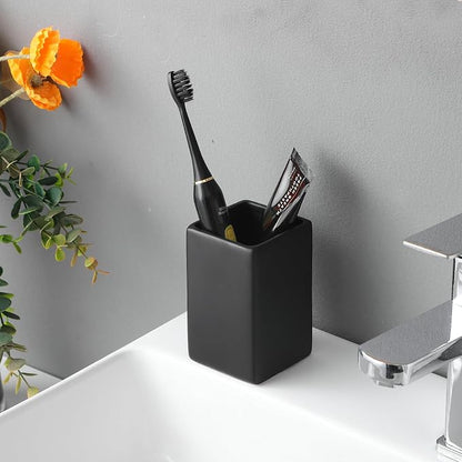 Ceramic Black Square Toothbrush Holder - Image 5