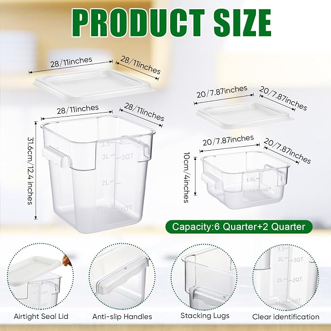 FoldTier 2 Pieces Square Food Storage Containers Polycarbonate Clear food - Image 2