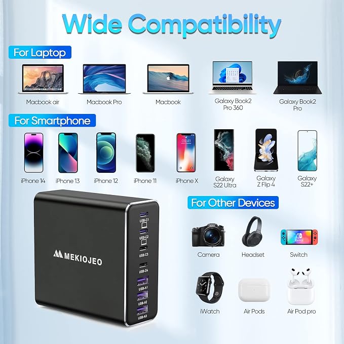 Aluminum Alloy USB C Charger GaN Charger Fast USB C Charging Station 7 Ports - Image 5
