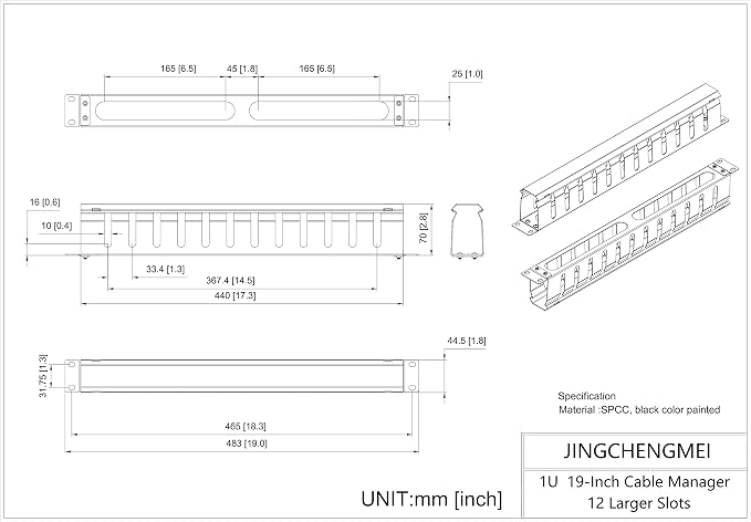 Jingchengmei 2 Pack of All Metal 1U Cable Management Horizontal Rack Mount - Image 7
