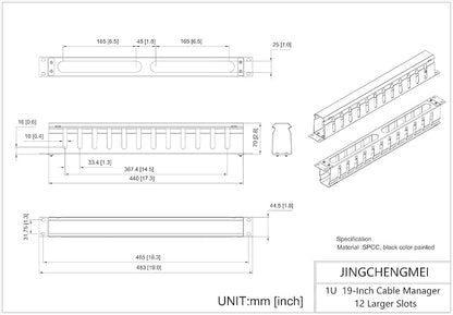 Jingchengmei 2 Pack of All Metal 1U Cable Management Horizontal Rack Mount - Image 7