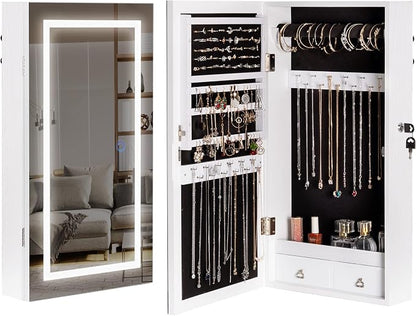 LAVIEVERT Jewelry Armoire with LED Lighted Mirror, Wall/Door Mounted Frameless by LAVIEVERT