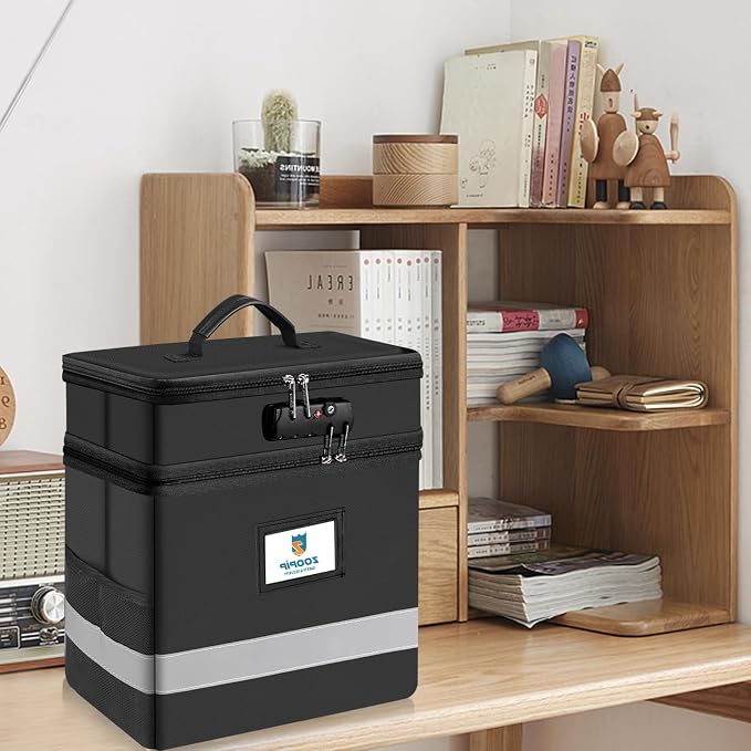 Fireproof File Box with Lock, 2 Layer Document Box Storage Organizer, Suitable - Image 5