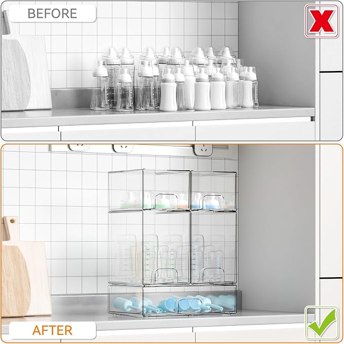 Yieach 5 Set Clear Stackable Storage Drawers and Acrylic Drawer Organizer - Image 5
