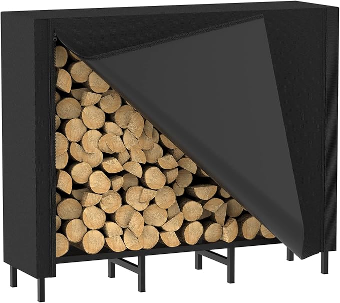 CADUKE 4ft Firewood Rack with Cover, Outdoor Firewood Log Rack by CADUKE