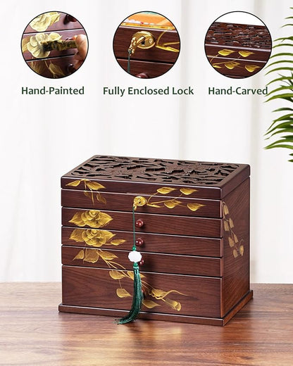 Hand-drawn rose Jewelry Box Wood - Image 2