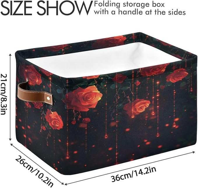 Red Roses Black Storage Bins Box Foldable Shelf Basket - Image 3