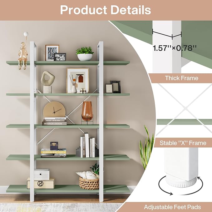 Tribesigns 5-Tier Bookshelf, Vintage Industrial Style Bookcase 72 H x 12 W x - Image 6