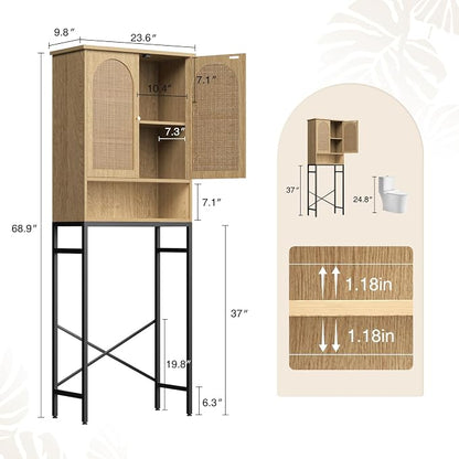 Rattan Toilet Storage Cabinet, Over the Rack Wood Cabinet - Image 2