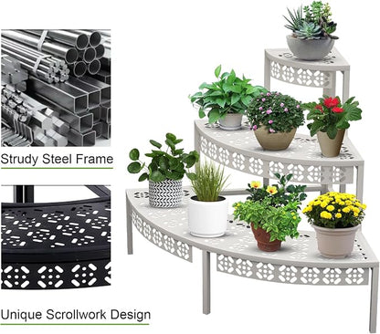aboxoo 3 Tier Plant Stand Semi-Circular Flower Pot Organizer Rack Quarter Round - Image 8