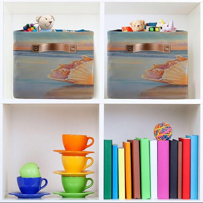 Golden Beach with Conch Shell Storage Bins Box Foldable Shelf Basket - Image 6