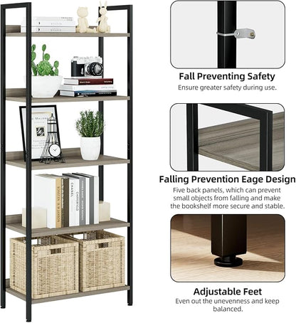 NUMENN Bookshelf, 5 Tier Freestanding Shelving Unit, Falling Prevention Baffle - Image 6