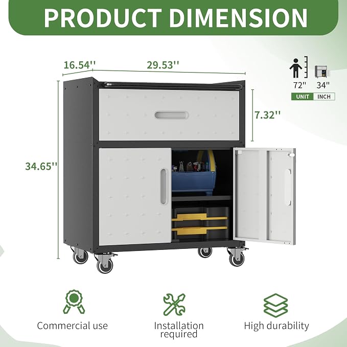 Metal Tool Cabinet, Garage Storage Cabinet System, Wall Cabinet & Locking - Image 3