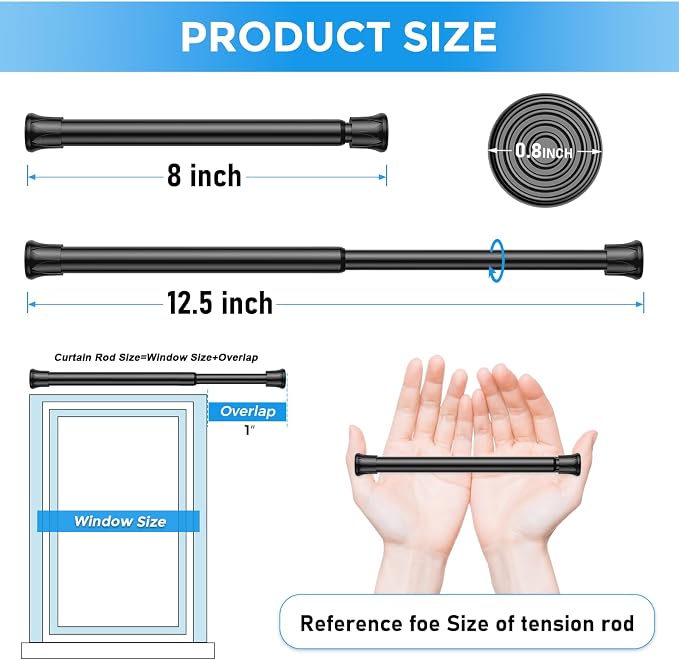 2 Pack Spring Tension Curtain Rod 8 to 12.5 Inch, DIY Mini Curtain Rods No Drill - Image 2