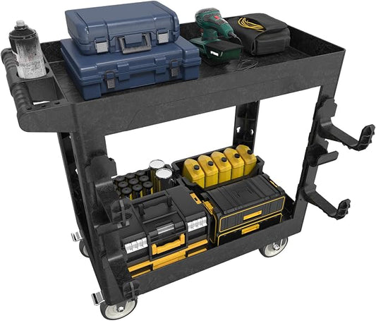 34"*17" Heavy Duty Utility Cart, 2 Shelf Plastic Rolling Cart Tool Cart by Maemttes