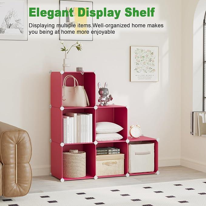 C&AHOME 6-Cube Storage Organizer, Stackable Storage Cubes Shelves, Portable - Image 3