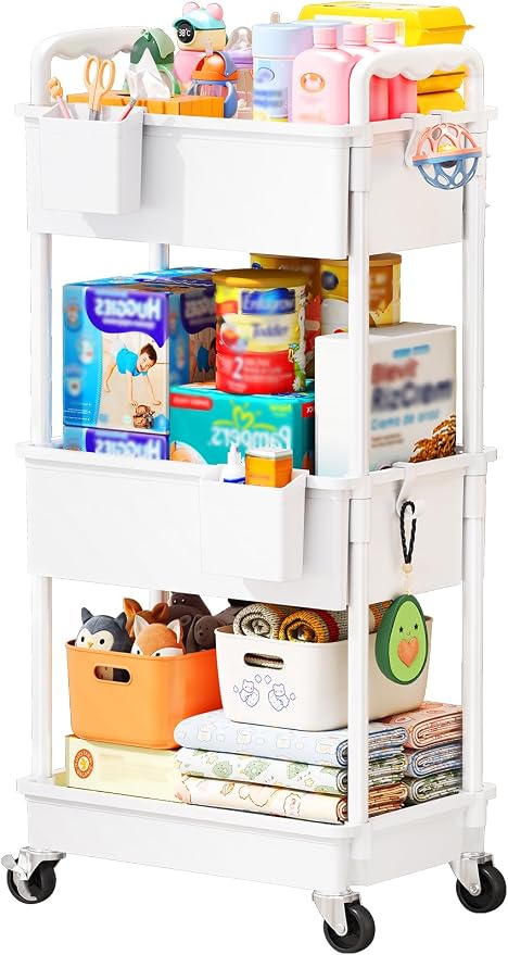 SUNALLY Baby Diaper Caddy Cart, 3 Tier Rolling Diaper Cart by SUNALLY